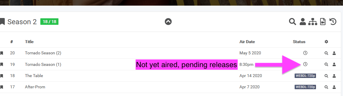 Sonarr calendar showing upcoming airing shows